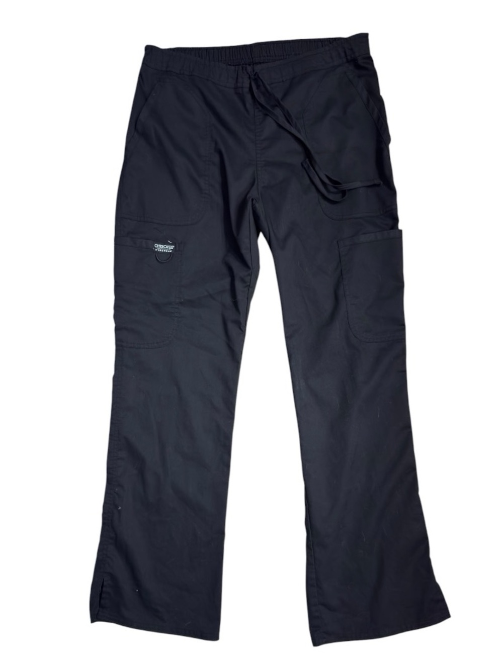 Cherokee Women’s WW REVOLUTION Drawstring Flare Leg Black Scrub Pants EUC